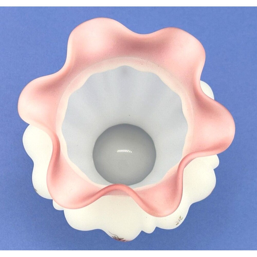 Fenton White Satin Sm Vase Romantic Country Berries & Blossoms Opaque Signed EUC - Picture 16 of 16